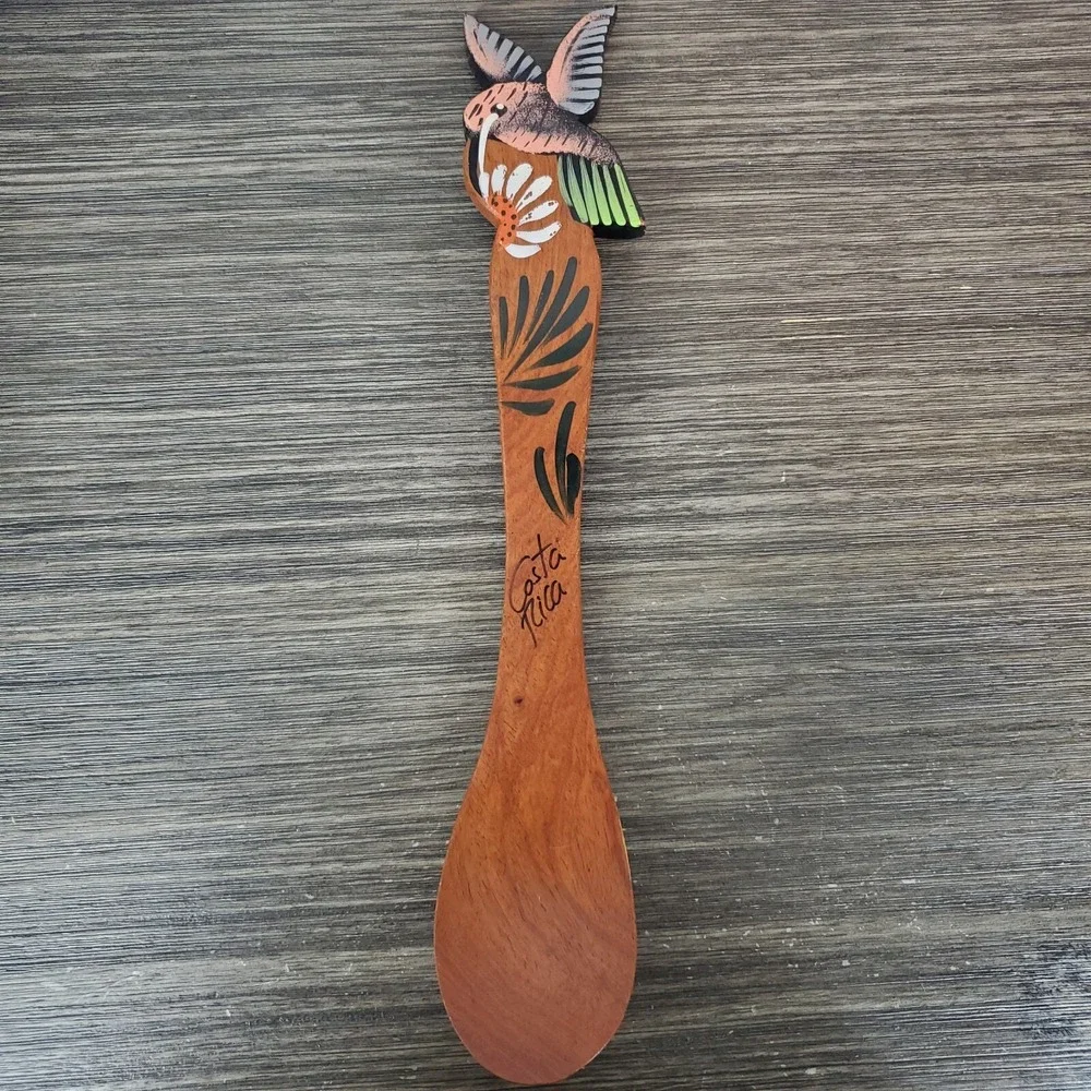 Costa Rica Wooden Spoon HUMMINGBIRD, Hand Painted Souvenir